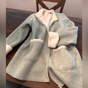 Denim &Co Sherpa Style Jacket/Coat Size 3X Excellent Condition Light Green/Mint